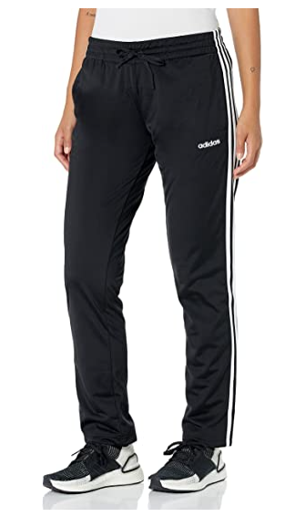 adidas Women's Essentials 3 Stripe Tricot Open Hem Pants, Black & White
